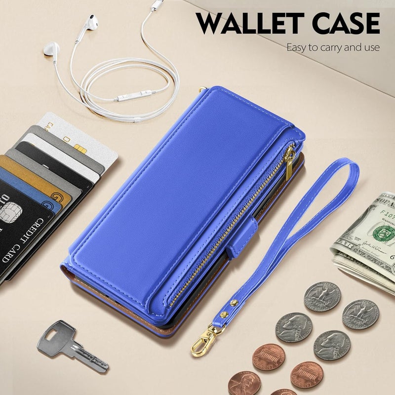 Antsturdy Compatible with iPhone 16 Pro Max Wallet Case,RFID Blocking PU Leather Phone Case Women Men Kickstand flip Cover Wrist Strap Zipper Credit Card Holder Slots for Apple 16 ProMax,Purple Blue - Image 3